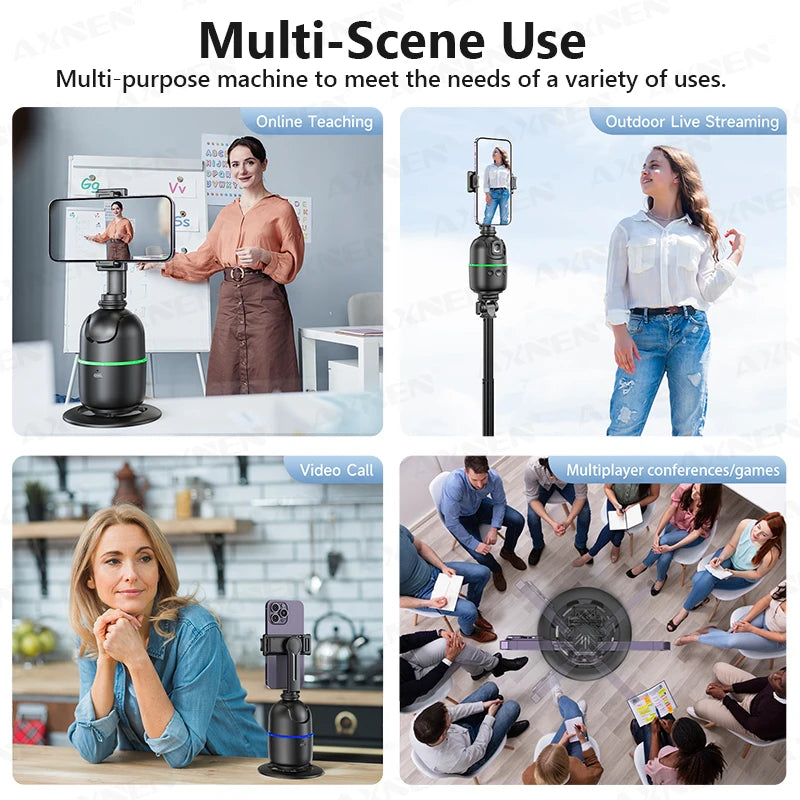 AI Smart Auto Face Tracking Phone Holder – 360° Rotating Gimbal Stand with Gesture Control for iPhone, Android, GoPro & Vlogging (No App Needed)