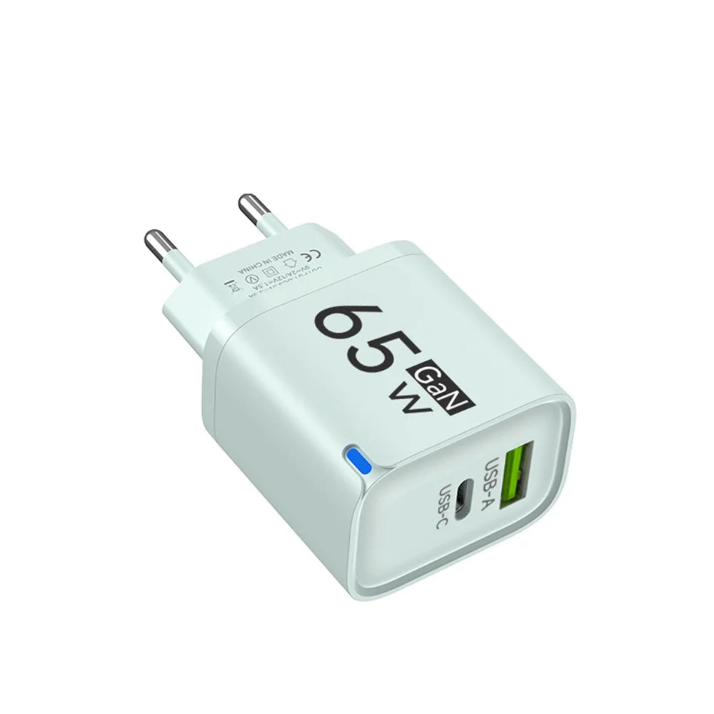 PD 65W USB Fast Charging 2 In 1 Charger Type C Quick Charge Charger For iPhone Xiaomi Huawei Samsung Mobile Phone Wall Adapter