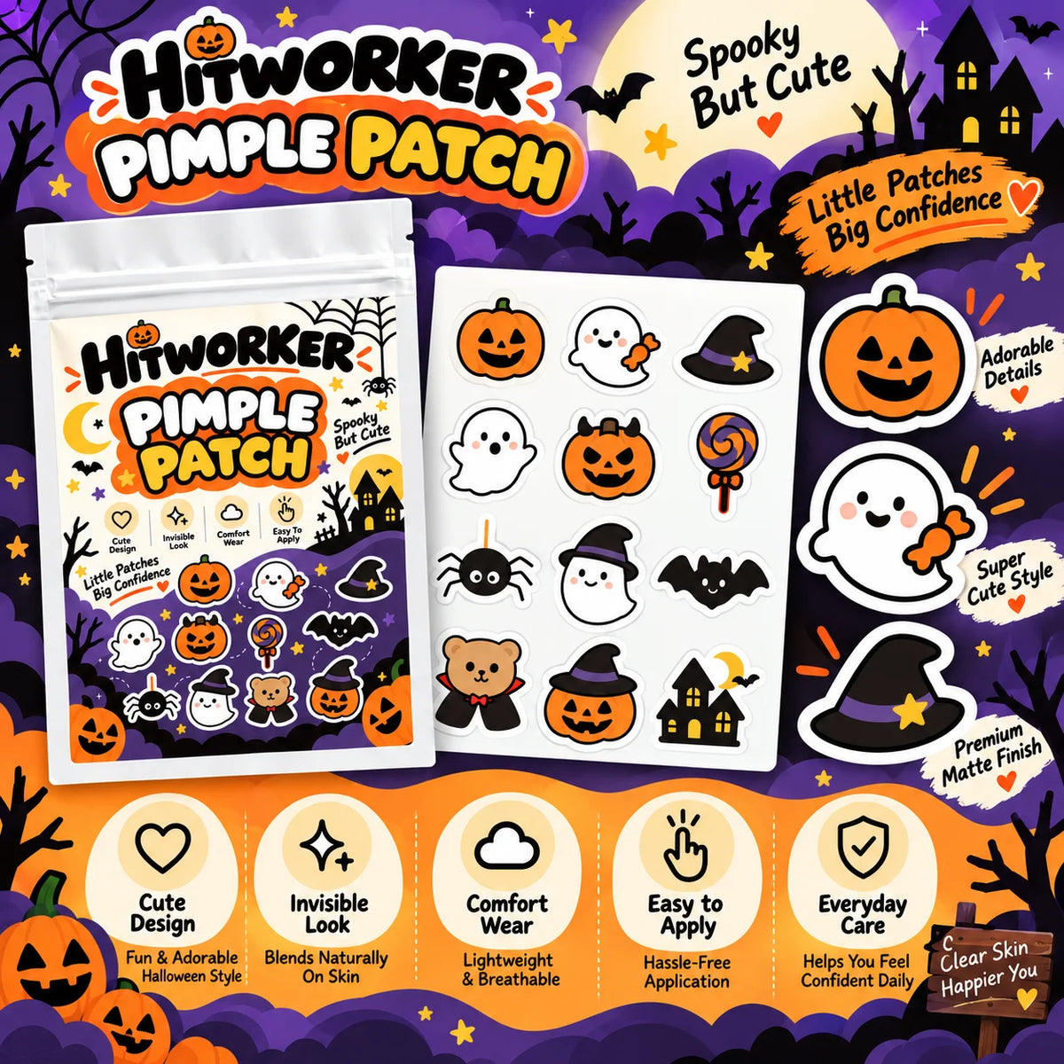 SPOOKY OCCULT HYDRO-MATRIX | Halloween Theme Hydrocolloid Blemish Patches (48 / 120 Pack)