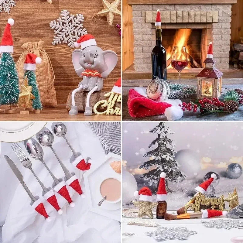 Mini Santa Hat Wine Bottle Covers for Bottle Xmas Decor Christmas Holiday Home Dinner Table Christmas Hats Party Decora Supplies
