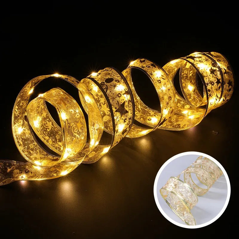 2/5/10m Christmas Ribbon Fairy Light String Merry Christmas Decorations