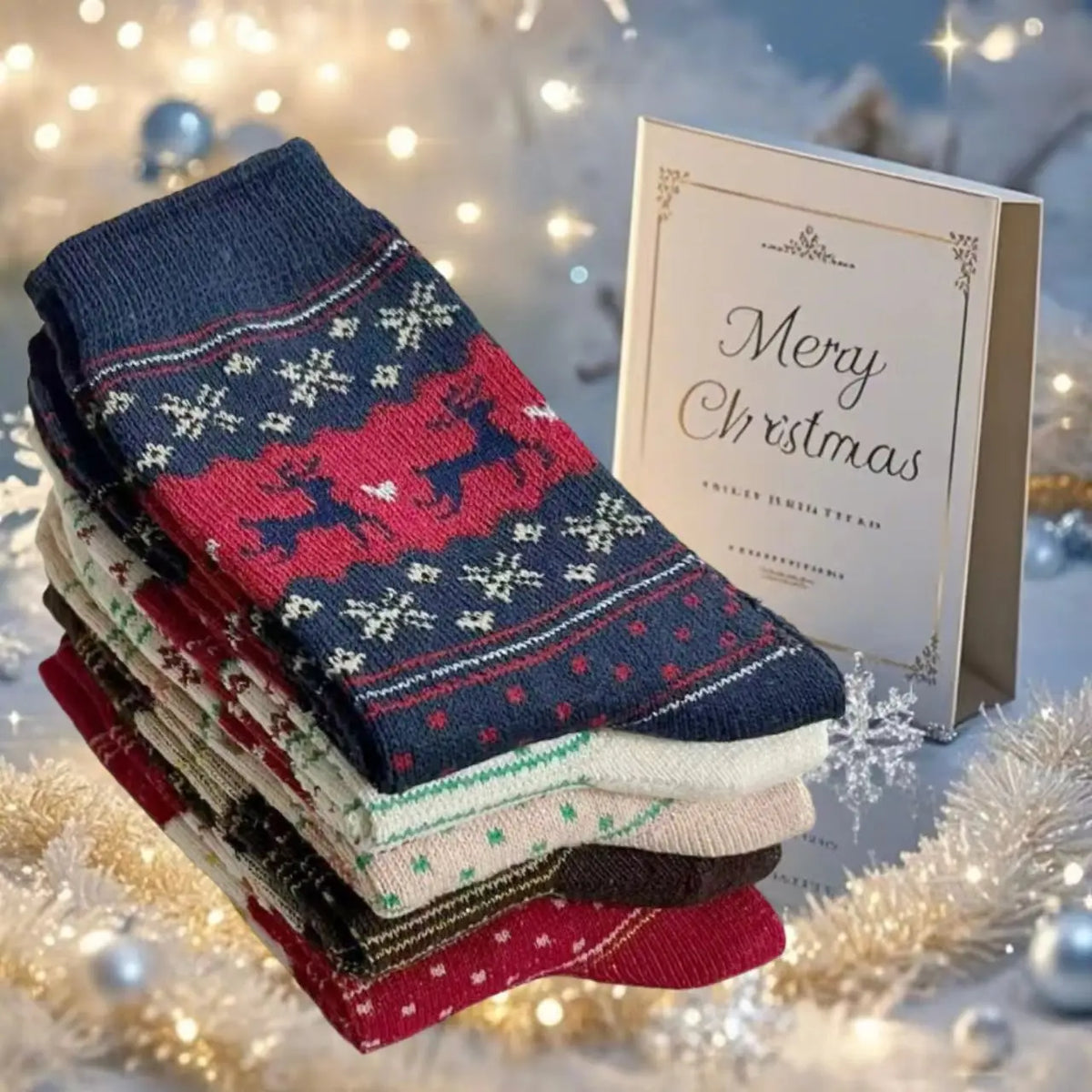 5 pairs of Christmas socks, autumn and winter warm Christmas deer socks, unisex, Christmas atmosphere outfit, women's gift