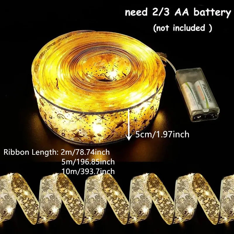 2/5/10m Christmas Ribbon Fairy Light String Merry Christmas Decorations