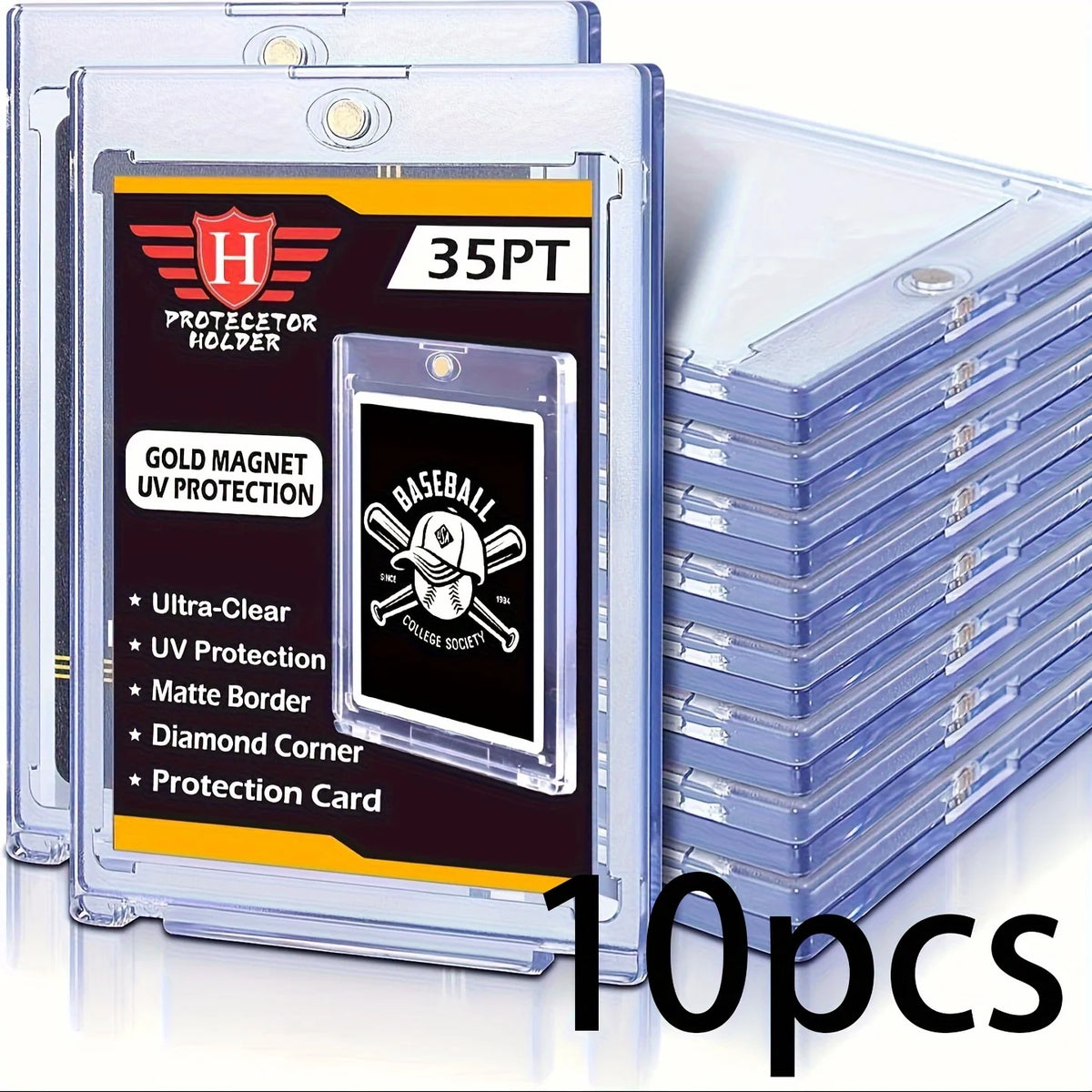 35pt One-Touch Magnetic Card Storage Box - Transparent Acrylic Hard Plastic Protector Sleeve for Sports Cards, Collectible Cards