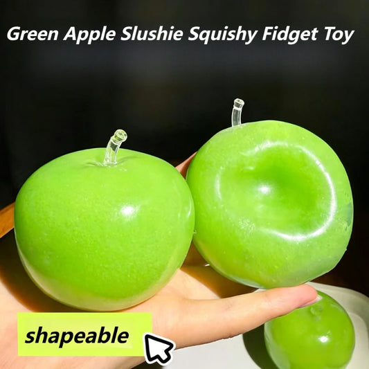Green Apple Slushie Squishy Fidget Toy Crunchy Moldable Non-Bounce Sensory Stress Reliever Medium Grip Strength Slow Rising Gift