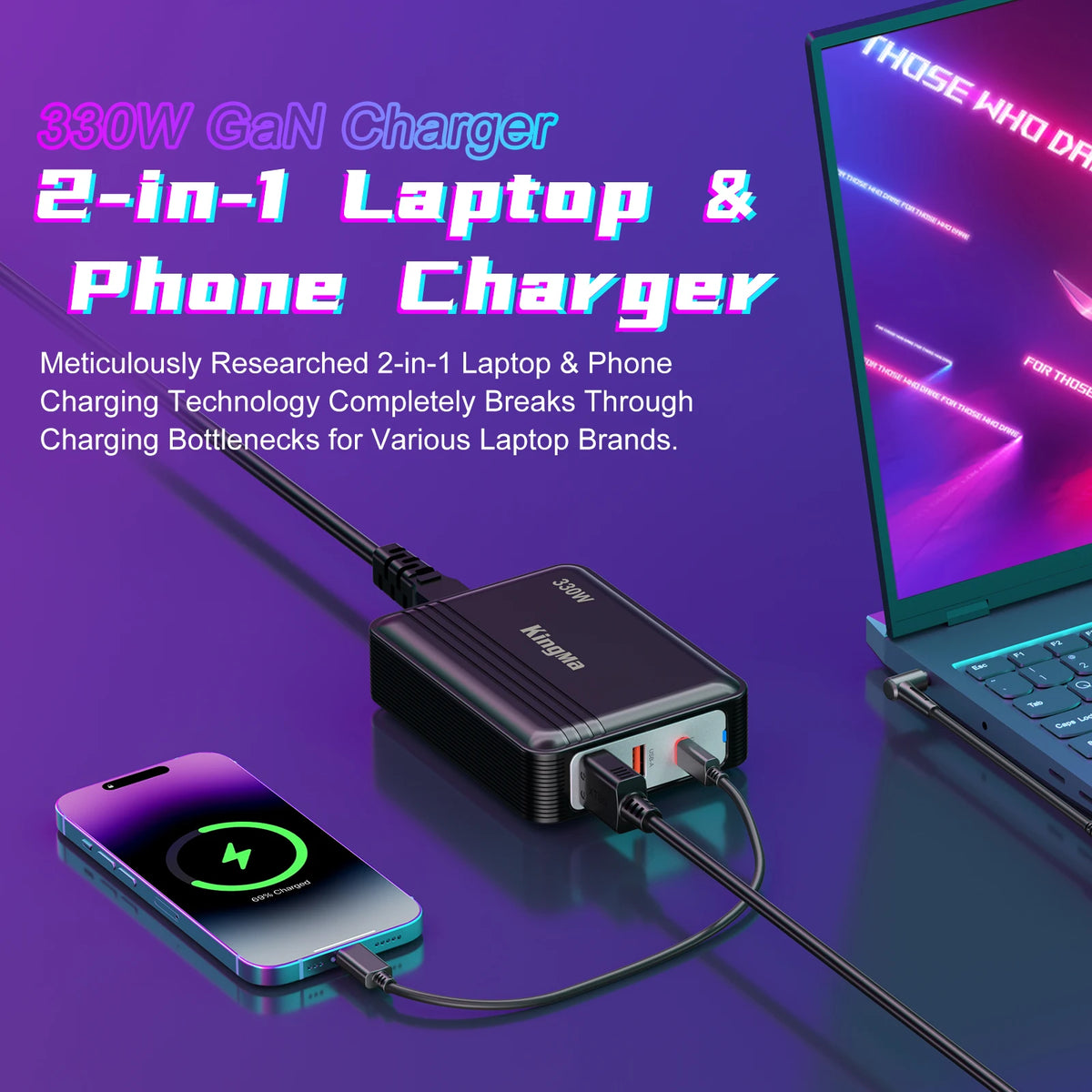 330W GaN Laptop Charger - XT60 to DC Power Adapter