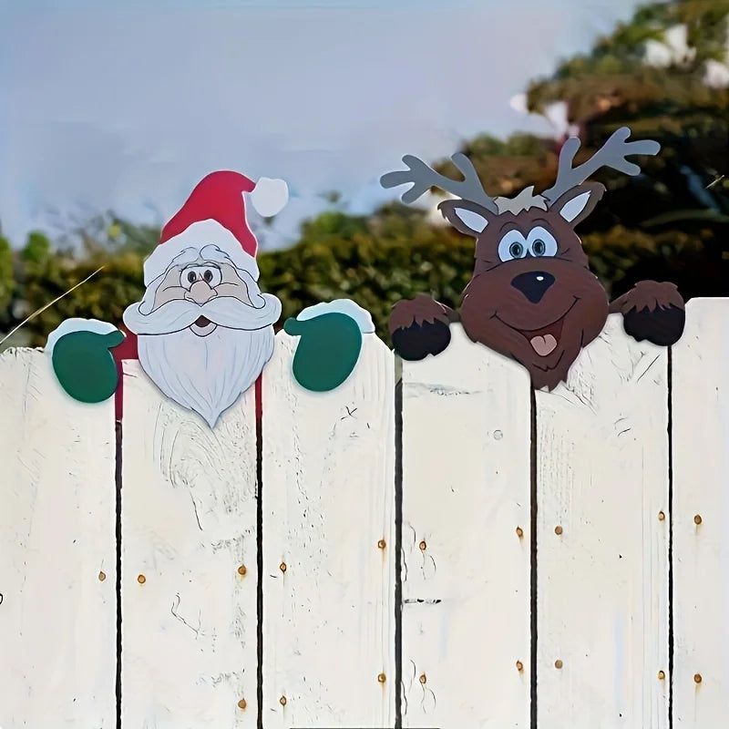 Christmas Fence Ornaments - Santa Claus Peeker Yard Decor