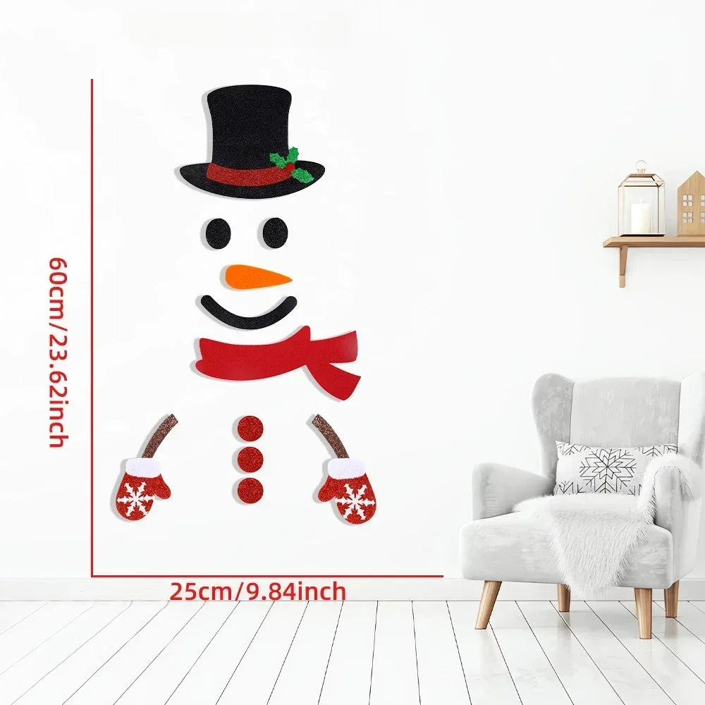 Christmas Felt Santa Snowman Door Window Stickers Wall Decals Xmas Party Background Decor New Year Indoor Home Hanging Ornament