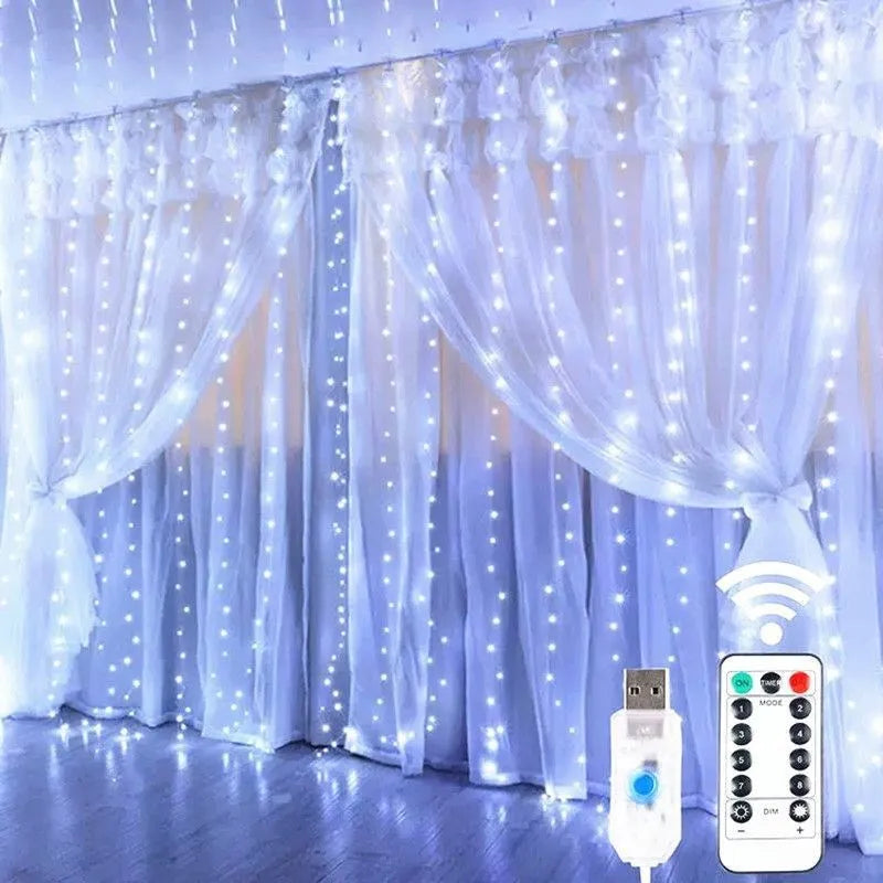 LED Fairy String Curtain Lights - 8 Mode Remote USB Decor