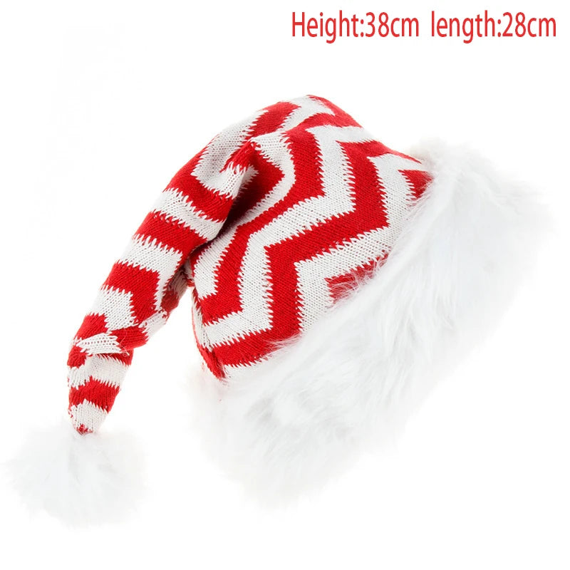 Christmas Santa Hat - Plush Knitted Adult Holiday Party Costume