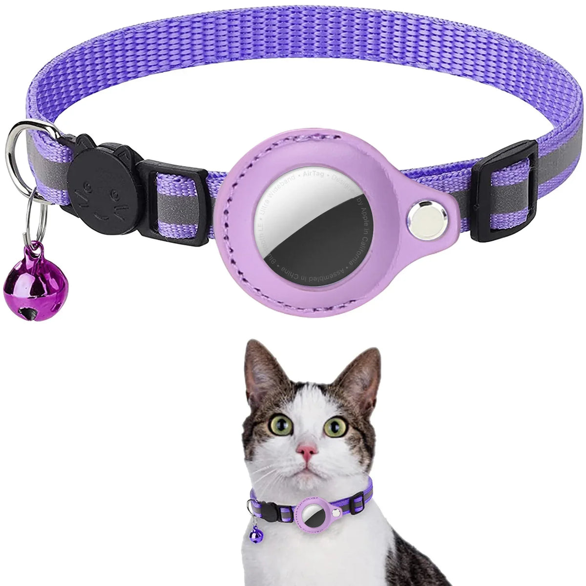 Cat AirTag Holder Collar Breakaway Reflective Strips Adjustable Kitten Collar Waterproof Cat Bell Collar Pet Air Tag Case Collar