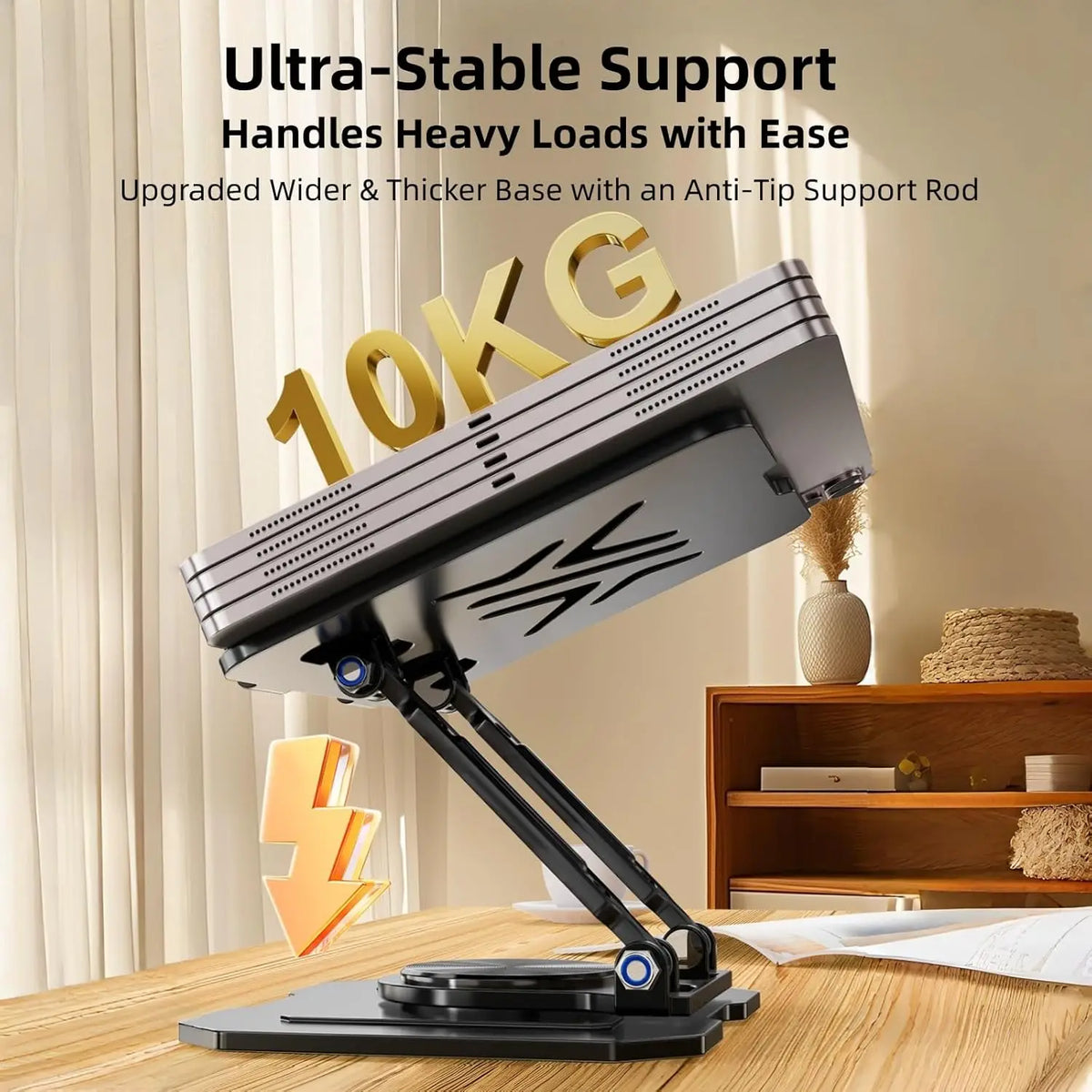Adjustable Rotatable Dual Rod Carbon Steel Desktop Tablet Holder Suitable for 4.7–16.5 iPad Tablet Portable Monitor and Kindle