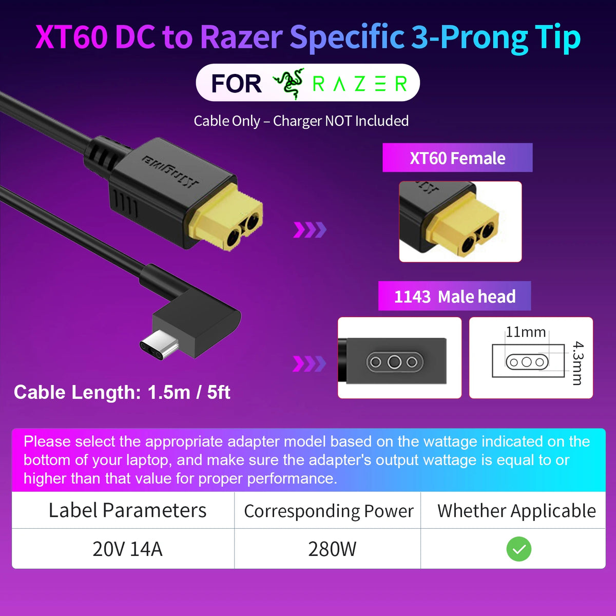 330W GaN Laptop Charger - XT60 to DC Power Adapter