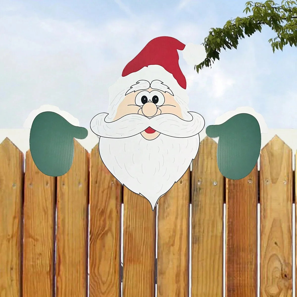 Christmas Fence Ornaments - Santa Claus Peeker Yard Decor