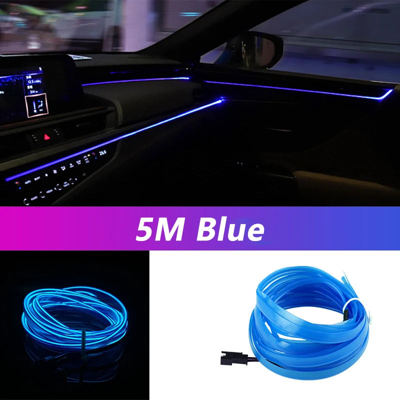 Car Interior LED Strip Light - 5M Neon EL Wire Ambient Lamp