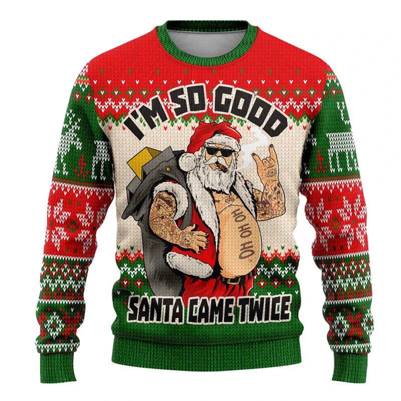 Ugly Christmas Sweater - Cartoon Santa Graphic Sweatshirt