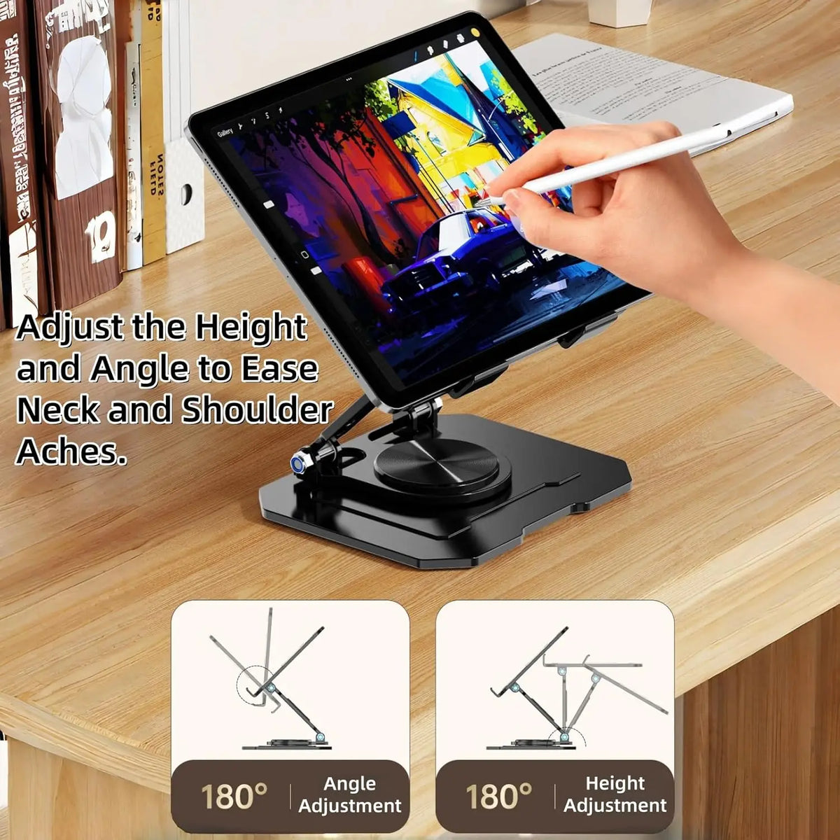 Adjustable Rotatable Dual Rod Carbon Steel Desktop Tablet Holder Suitable for 4.7–16.5 iPad Tablet Portable Monitor and Kindle
