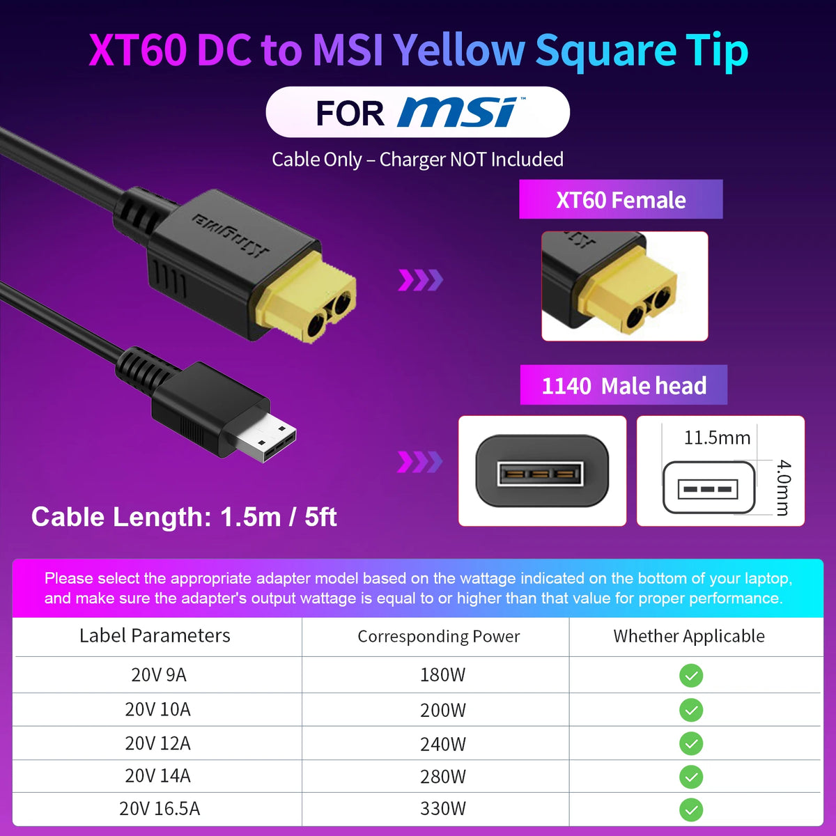 330W GaN Laptop Charger - XT60 to DC Power Adapter