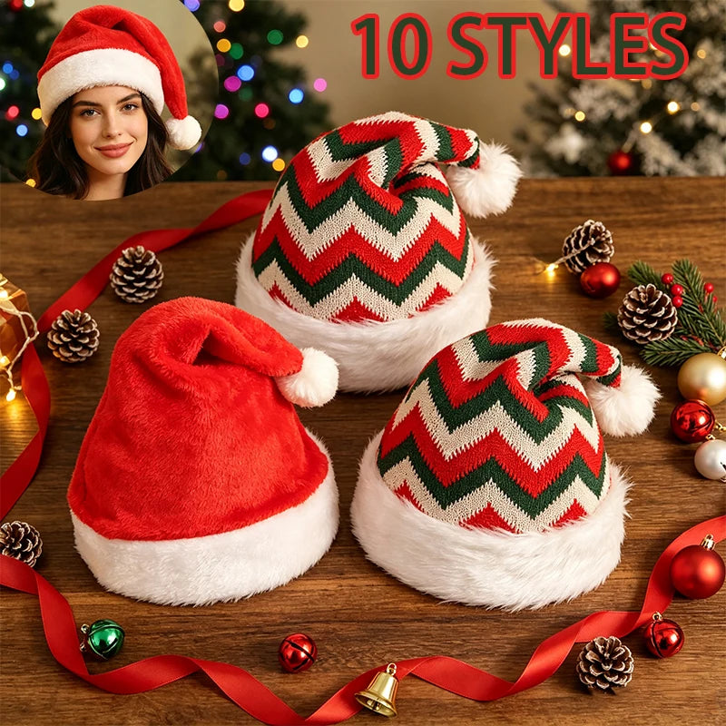 Christmas Santa Hat - Plush Knitted Adult Holiday Party Costume