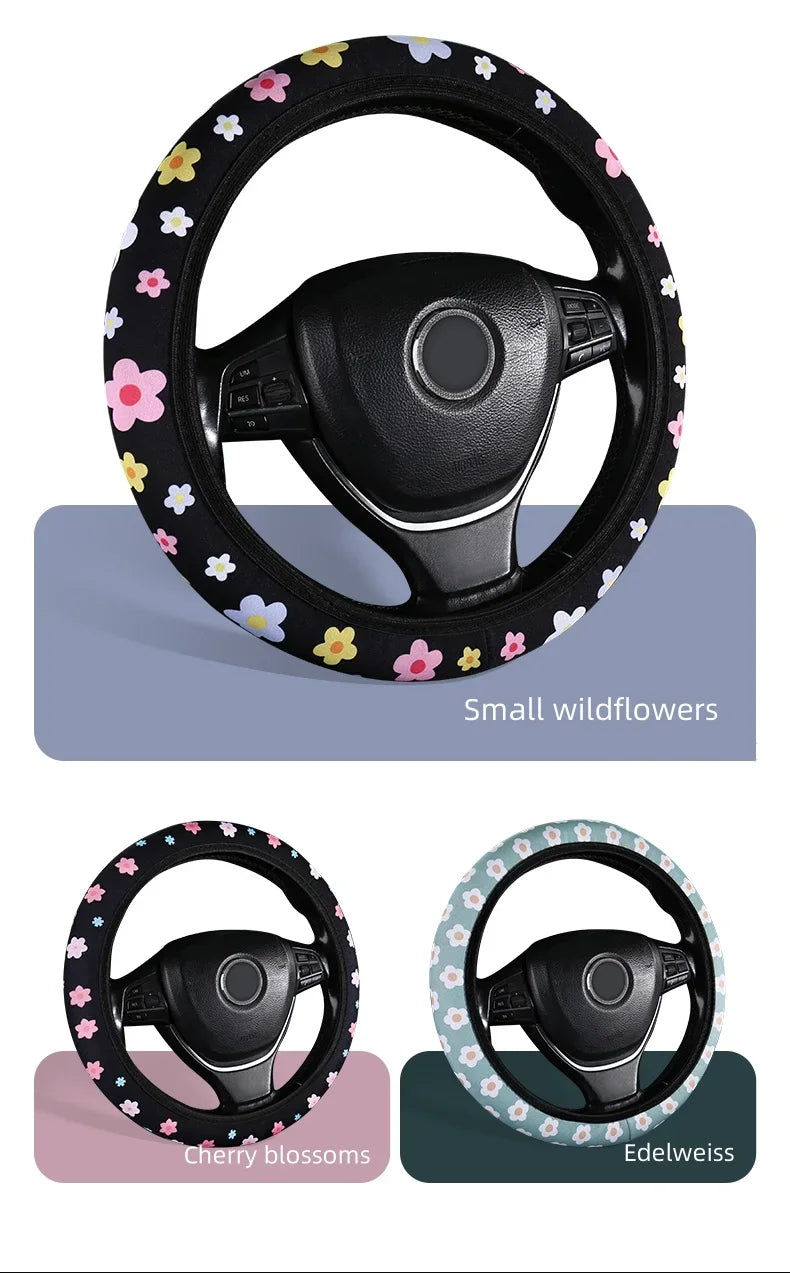 Car Steering Wheel Cover - Flowers Print Anti-Slip Protector