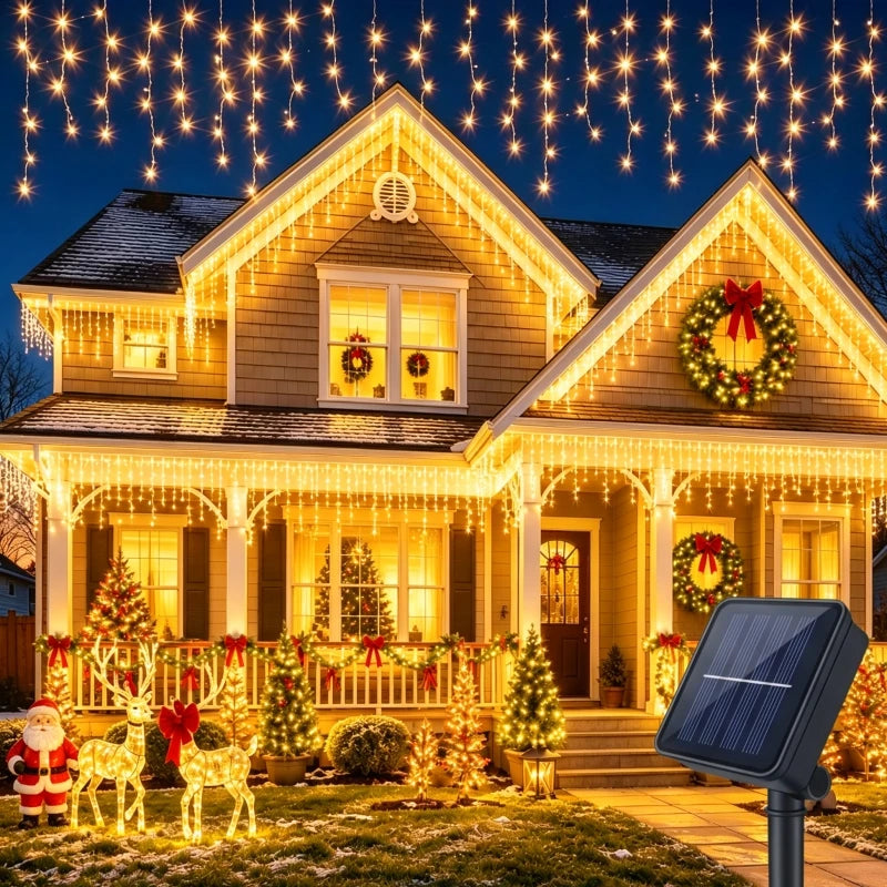 Solar Curtain Icicle Light - Outdoor Eaves & Garden Decor