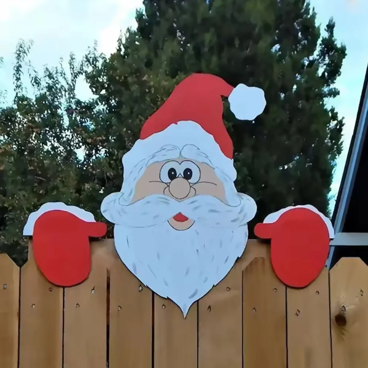 Christmas Fence Ornaments - Santa Claus Peeker Yard Decor