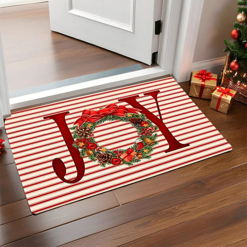 Christmas Door Mat - Red Santa & Gingerbread Man Floor Mat