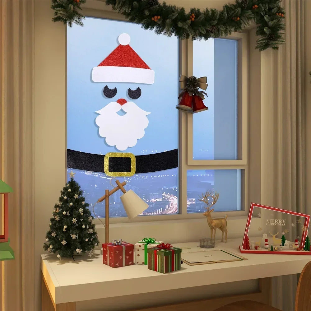 Christmas Felt Santa Snowman Door Window Stickers Wall Decals Xmas Party Background Decor New Year Indoor Home Hanging Ornament