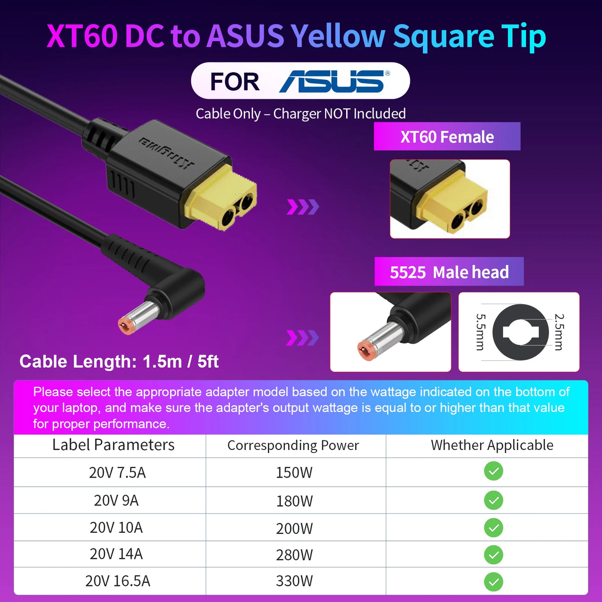 330W GaN Laptop Charger - XT60 to DC Power Adapter