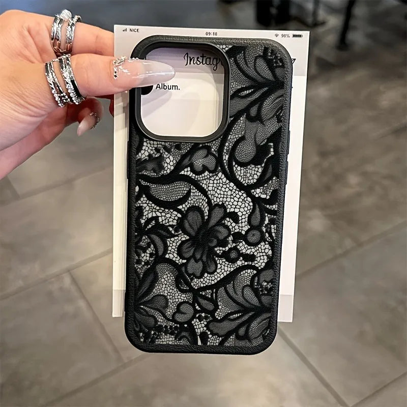 Lace Patterned iPhone Case - Lychee Textured TPU Cover