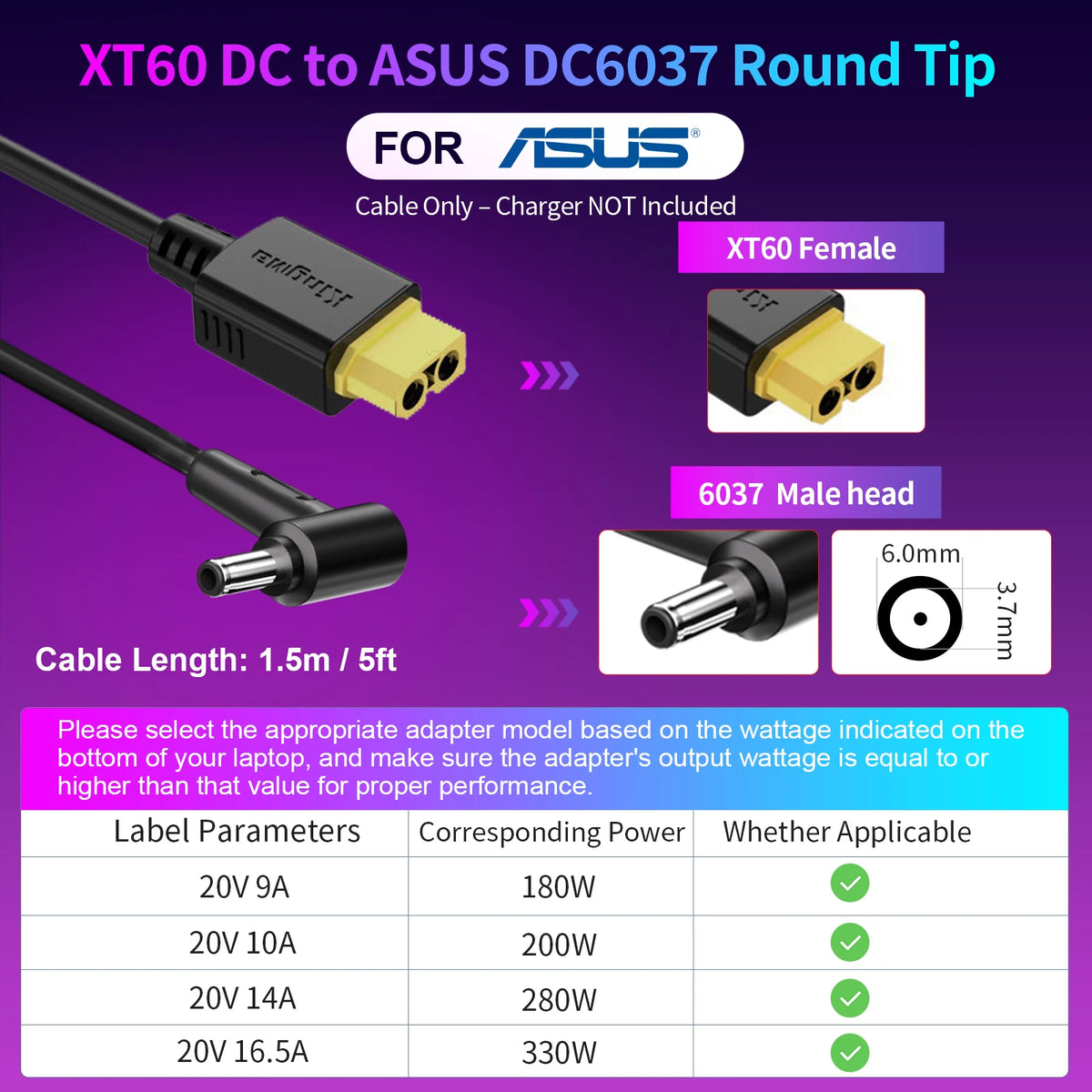 330W GaN Laptop Charger - XT60 to DC Power Adapter