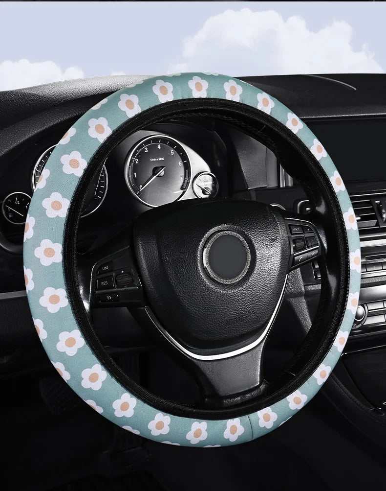 Car Steering Wheel Cover - Flowers Print Anti-Slip Protector