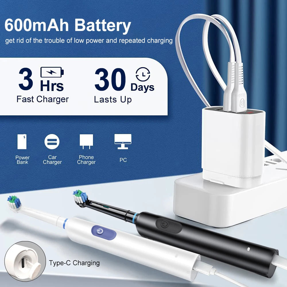Electric Toothbrush - Rotary Rechargeable Adult Toothbrush Set