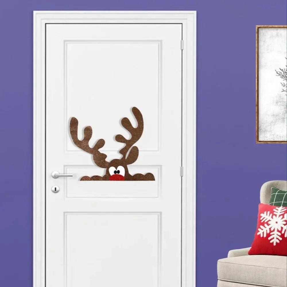 Christmas Felt Santa Snowman Door Window Stickers Wall Decals Xmas Party Background Decor New Year Indoor Home Hanging Ornament