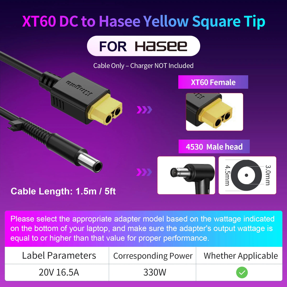 330W GaN Laptop Charger - XT60 to DC Power Adapter