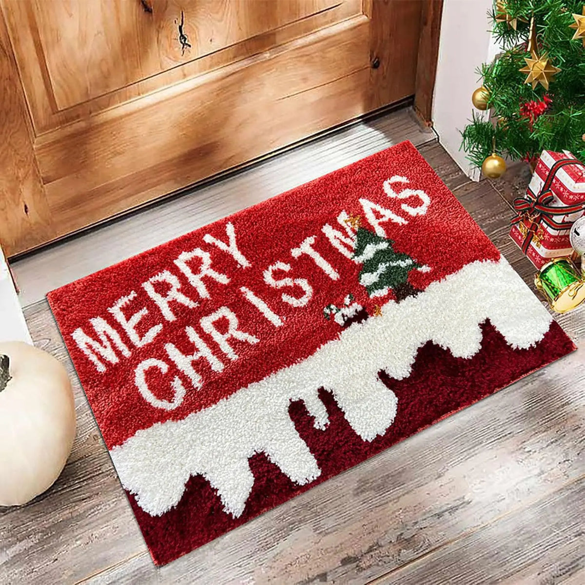 Christmas Door Mat - Red Santa & Gingerbread Man Floor Mat