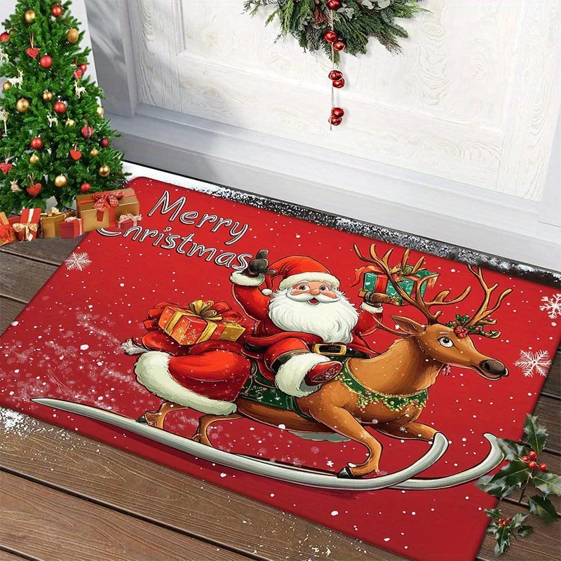Christmas Door Mat - Red Santa & Gingerbread Man Floor Mat