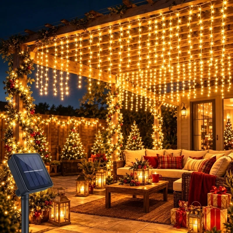 Solar Curtain Icicle Light - Outdoor Eaves & Garden Decor