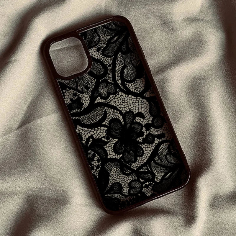 Black Lace Phone Case - Vintage Luxury TPU Protective Cover