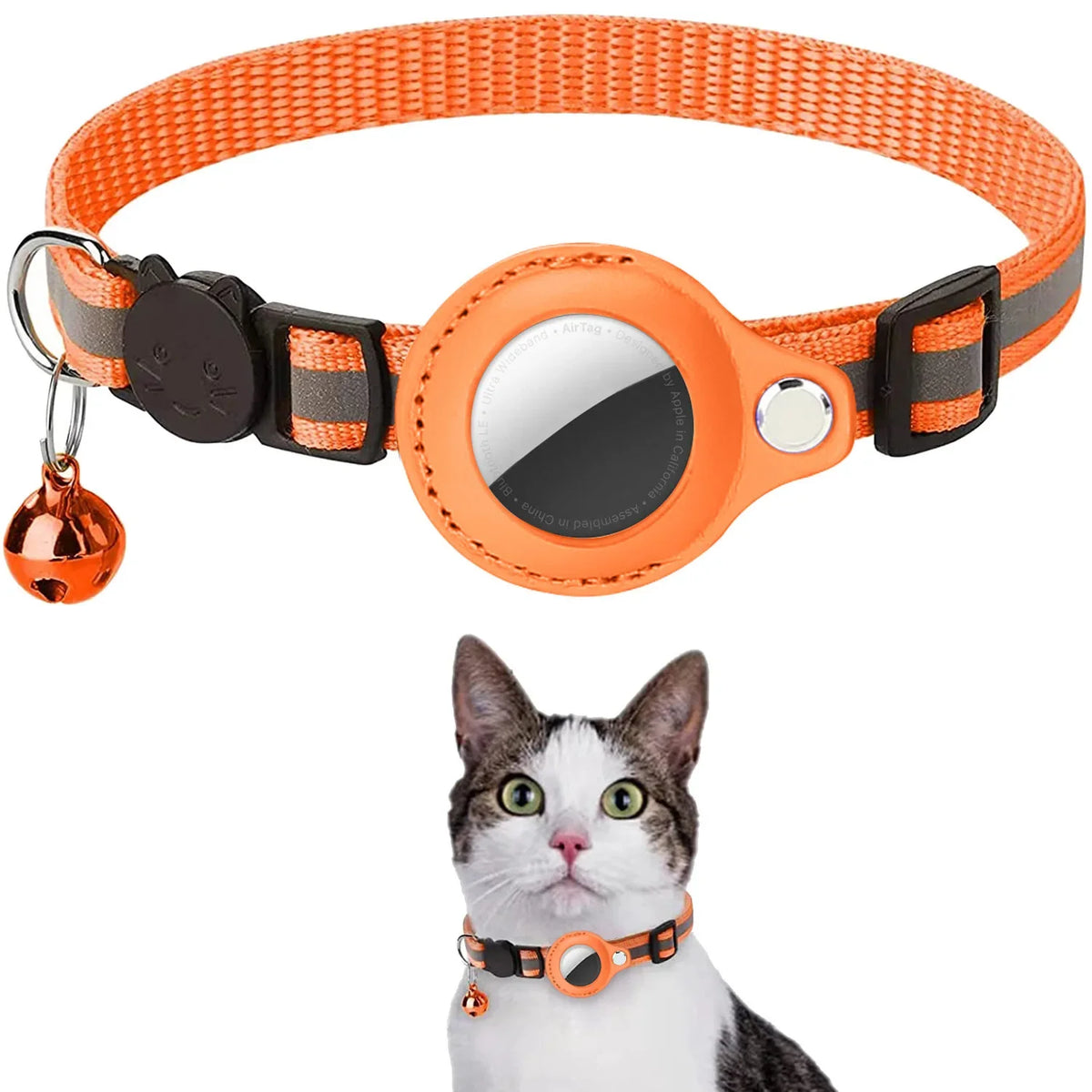 Cat AirTag Holder Collar Breakaway Reflective Strips Adjustable Kitten Collar Waterproof Cat Bell Collar Pet Air Tag Case Collar