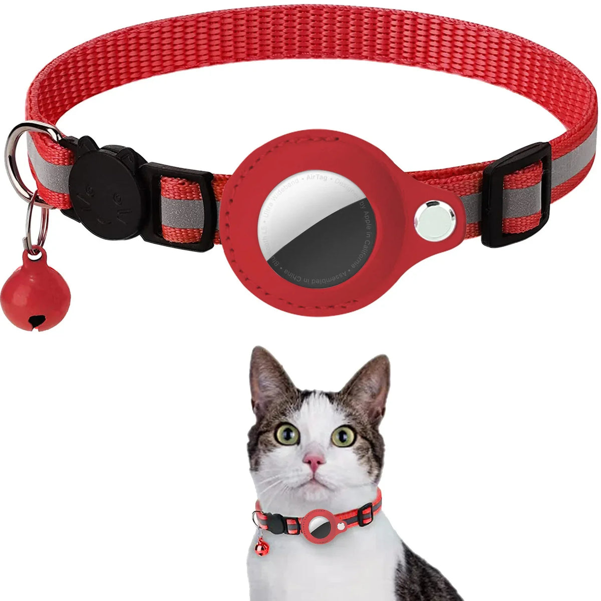 Cat AirTag Holder Collar Breakaway Reflective Strips Adjustable Kitten Collar Waterproof Cat Bell Collar Pet Air Tag Case Collar