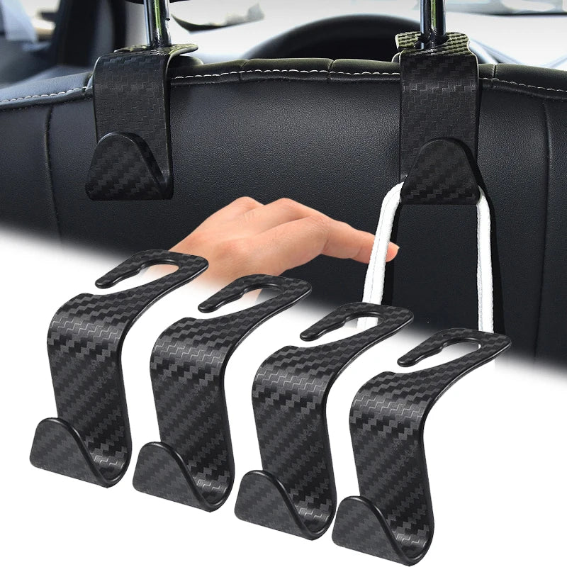Car Seat Headrest Hook - 4Pcs Carbon Fibre Organizer Hanger