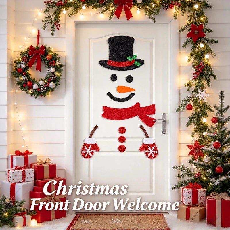 Christmas Felt Santa Snowman Door Window Stickers Wall Decals Xmas Party Background Decor New Year Indoor Home Hanging Ornament