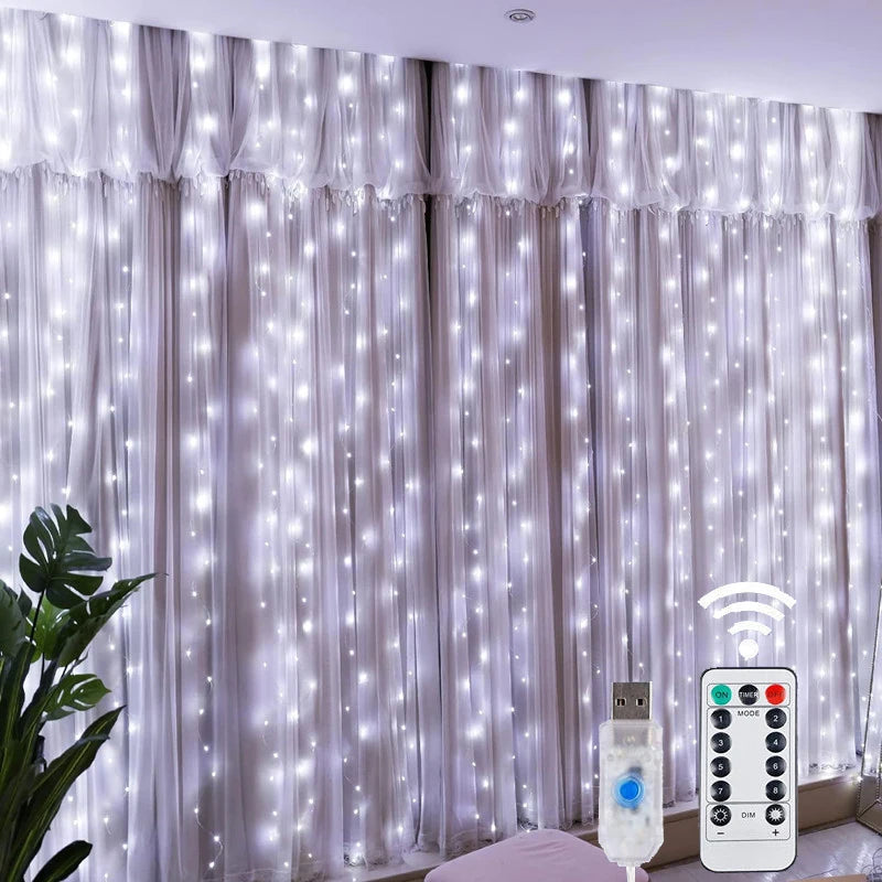 LED Fairy String Curtain Lights - 8 Mode Remote USB Decor