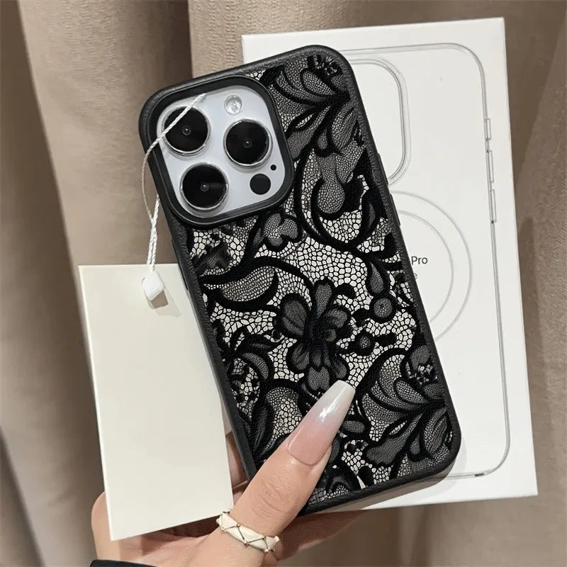 Lace Patterned iPhone Case - Lychee Textured TPU Cover