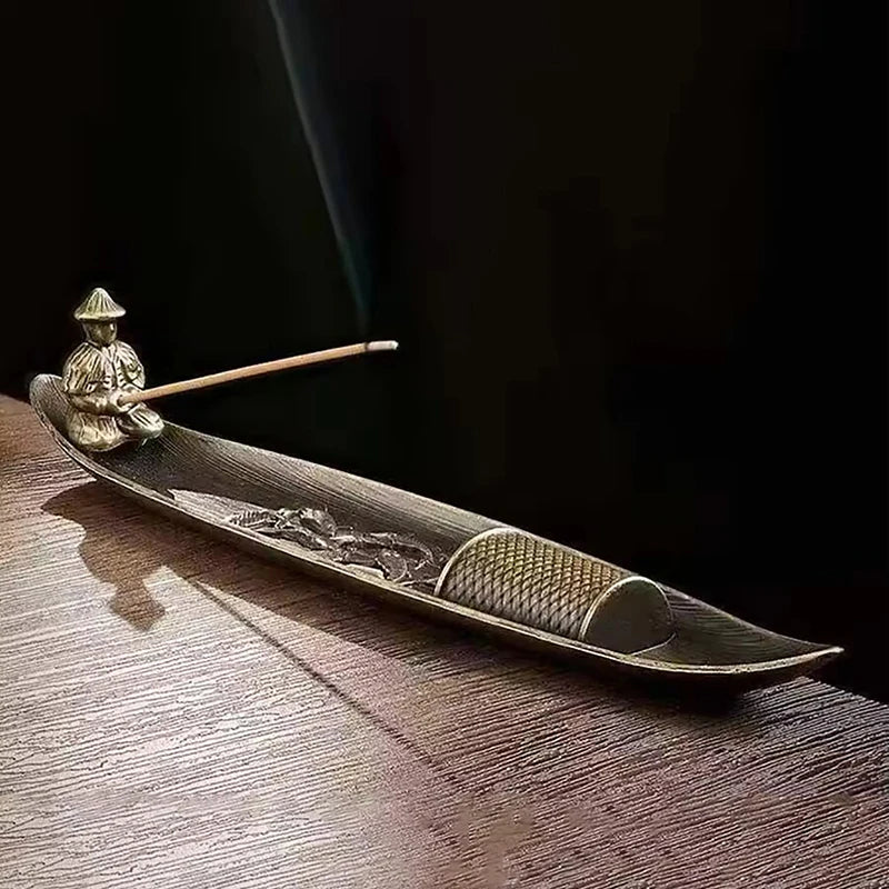 Boat Incense Burner - Fishing Old Man Sandalwood Holder
