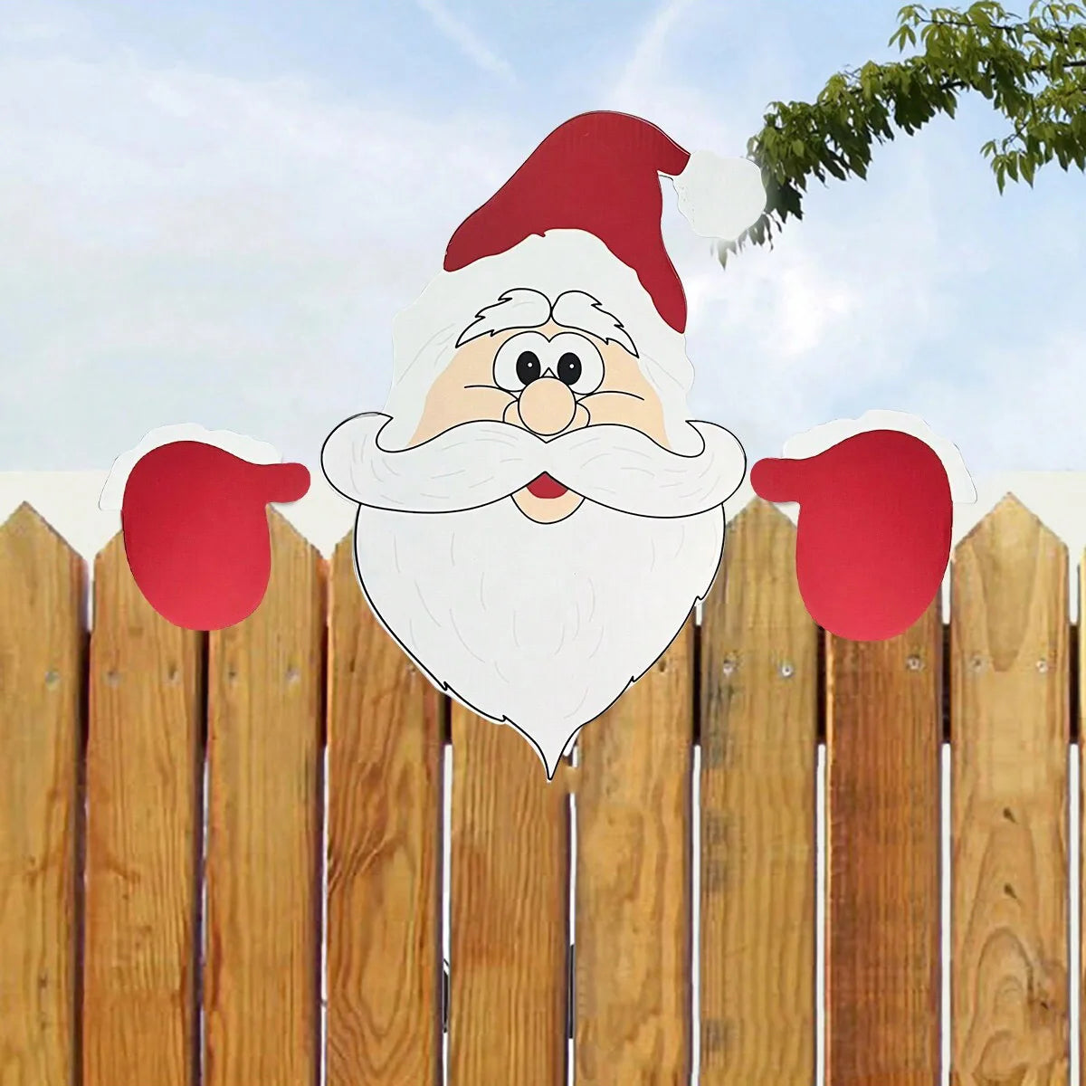 Christmas Fence Ornaments - Santa Claus Peeker Yard Decor