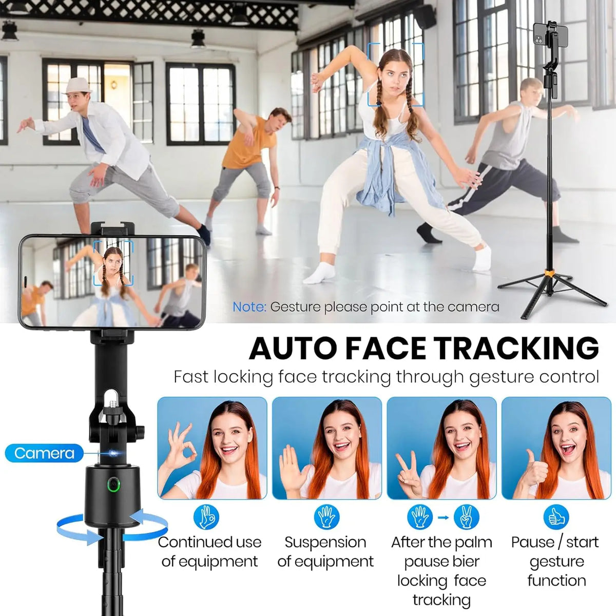 AI Face Auto Tracking Gimbal Selfie Stick Tripod Bluetooth Remote Shooting Phone Holder for Phone Android Outdoor Live Streaming