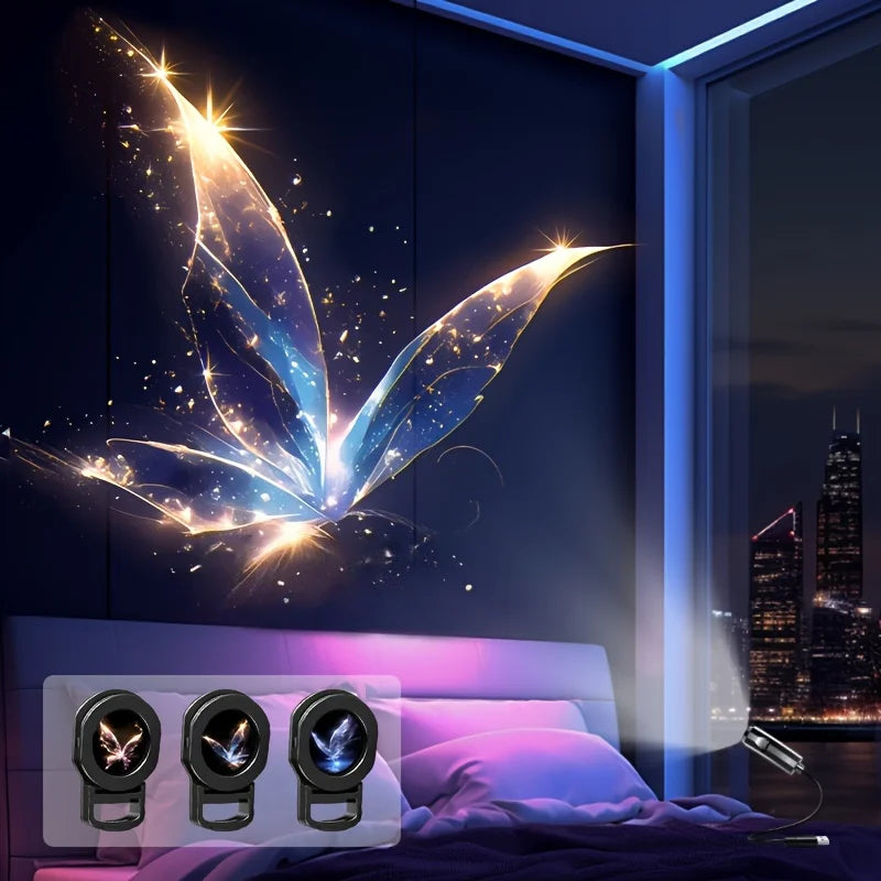 USB LED Ambient Projector Light with Interchangeable Pattern Slides – Flexible Neck Night Lamp for Ocean Whale, Celestial & Holiday Room Decor