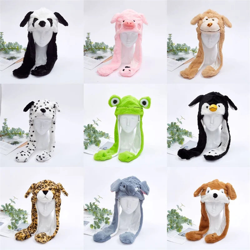 Funny Moving Ears Plush Hat – Airbag Flapping Animal Ear Beanie, Cute Santa, Reindeer & Halloween Cosplay Costume Hat for Kids & Adults